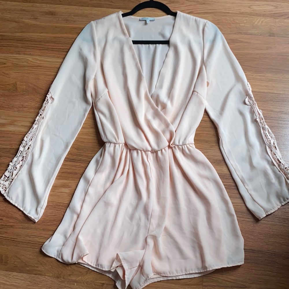 Charlotte Russe blush peach deep V romper lace. S